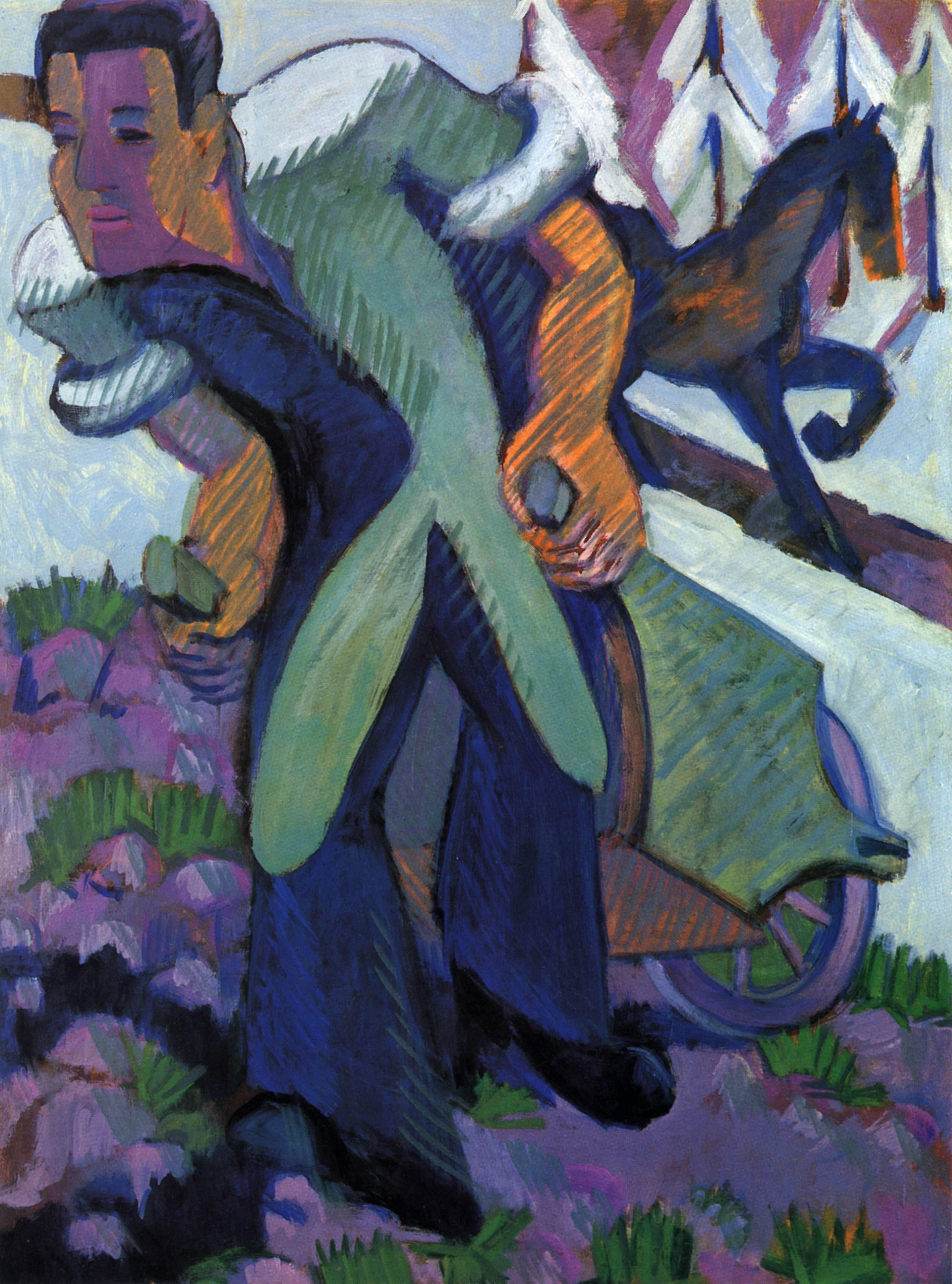Ernst Ludwig Kirchner, Bauer einen Schubkarren ziehend, 1926-1926/1932, Öl auf Leinwand, Courtesy Galerie Henze & Ketterer, Wichtrach/Bern
