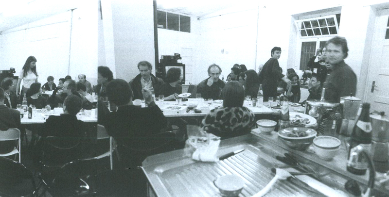 Ephemeriden, 6x8-8, 1994. The space is open to the public for six days and nights. The artists enter the room at 8 o’clock in the morning, at 8 o’clock pm there is a sort of inauguration with dinner for the public. 
